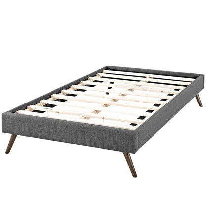Loryn Twin Fabric Bed Frame with Round Splayed Legs, Twin Size, Fabric, Grey Gray, 14462