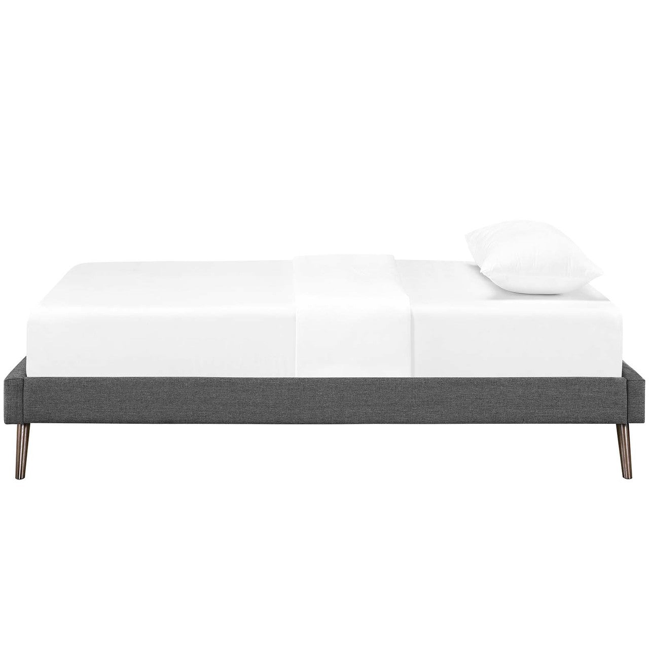 Loryn Twin Fabric Bed Frame with Round Splayed Legs, Twin Size, Fabric, Grey Gray, 14462