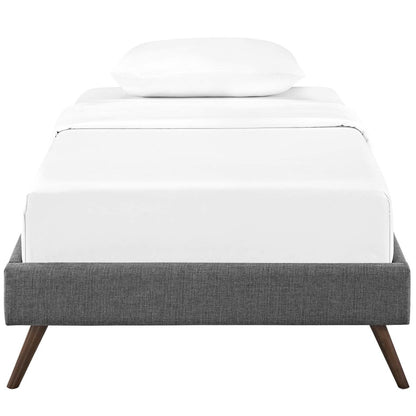 Loryn Twin Fabric Bed Frame with Round Splayed Legs, Twin Size, Fabric, Grey Gray, 14462