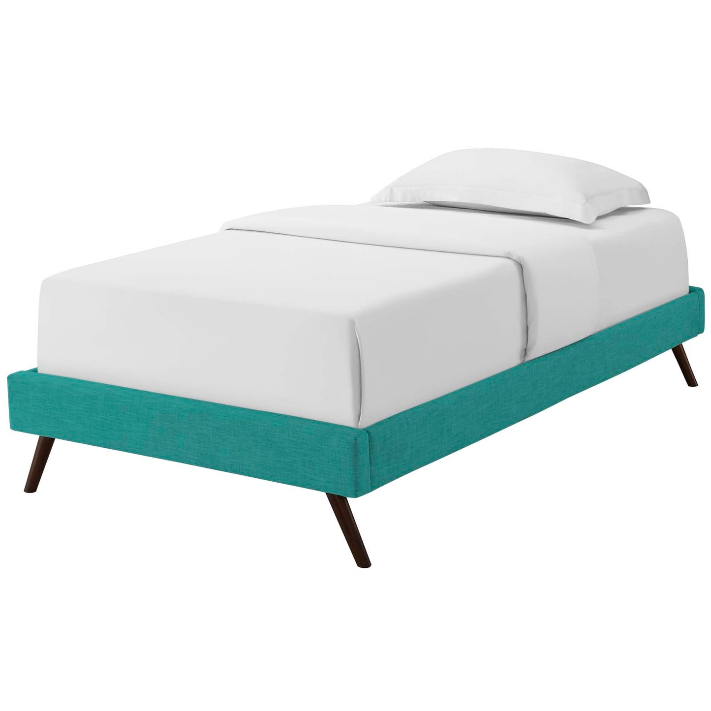 Loryn Twin Fabric Bed Frame with Round Splayed Legs, Fabric, Teal Blue, 21257