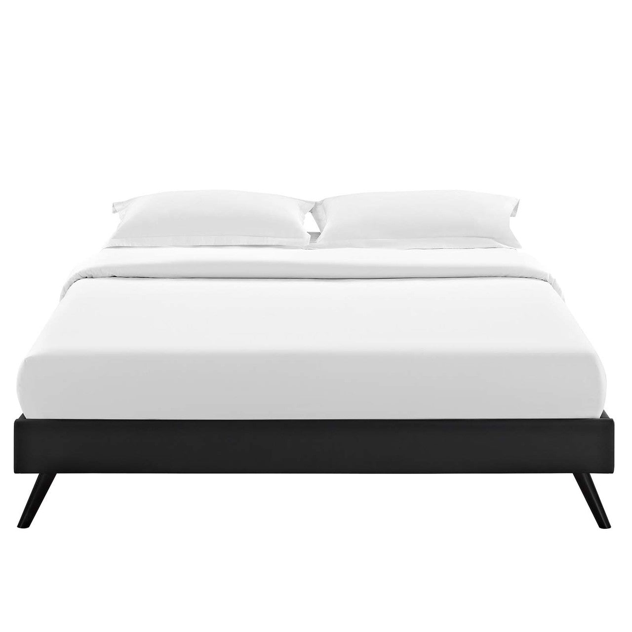 Loryn Full Vinyl Bed Frame with Round Splayed Legs, Full Size, Faux Vinyl Leather, Black, 14463