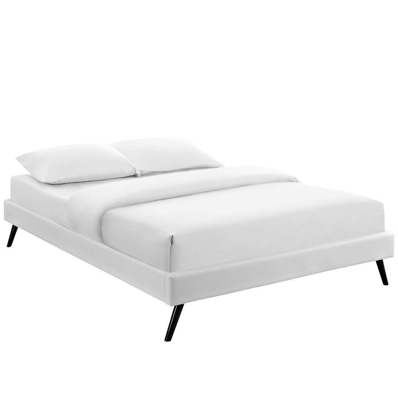 Loryn Full Vinyl Bed Frame with Round Splayed Legs, Full Size, Faux Vinyl Leather, White, 14464