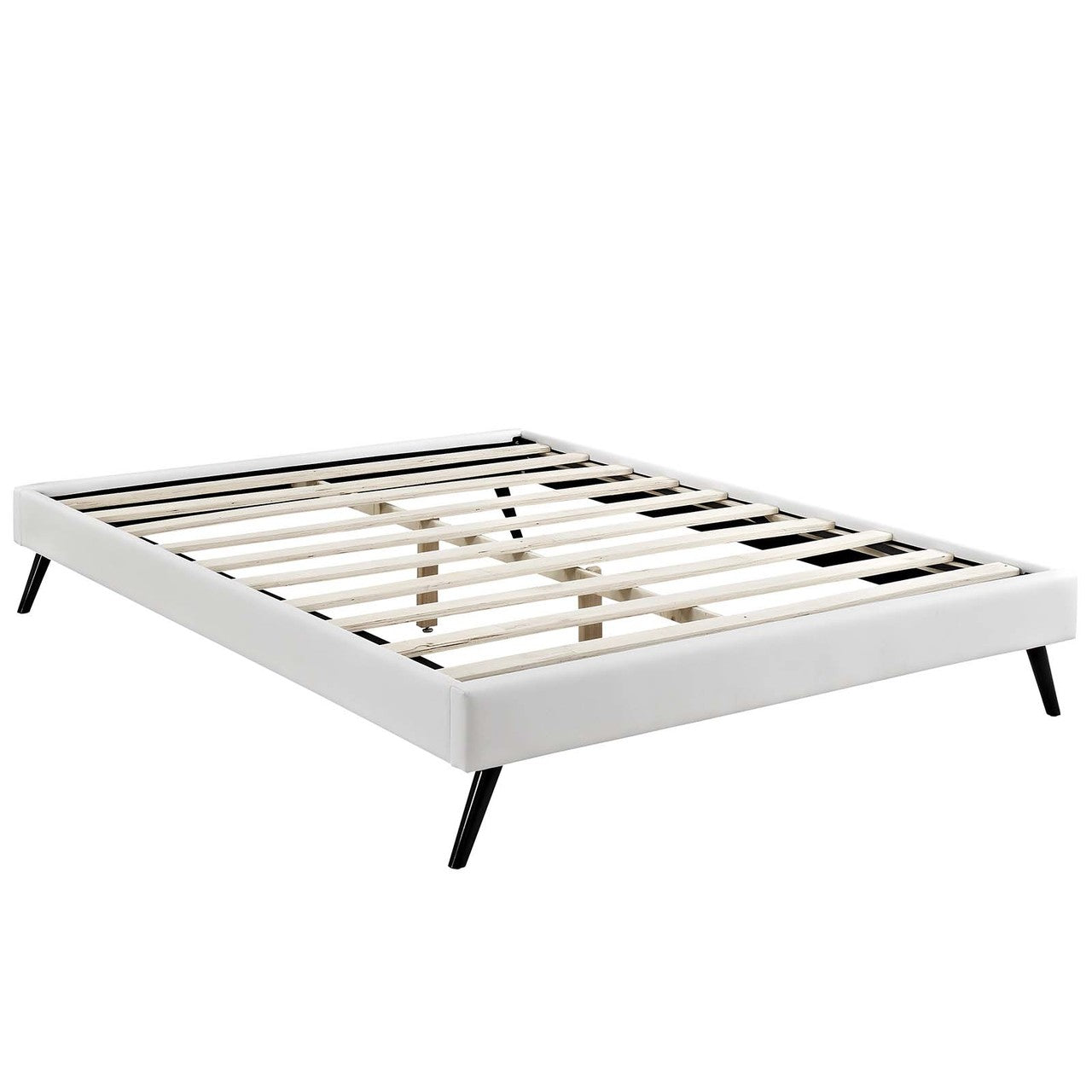 Loryn Full Vinyl Bed Frame with Round Splayed Legs, Full Size, Faux Vinyl Leather, White, 14464