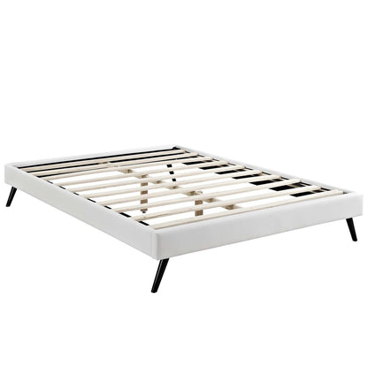 Loryn Full Vinyl Bed Frame with Round Splayed Legs, Full Size, Faux Vinyl Leather, White, 14464