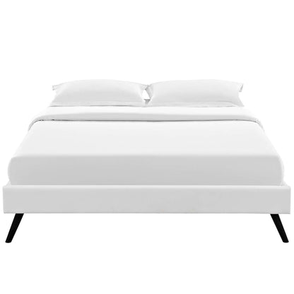 Loryn Full Vinyl Bed Frame with Round Splayed Legs, Full Size, Faux Vinyl Leather, White, 14464