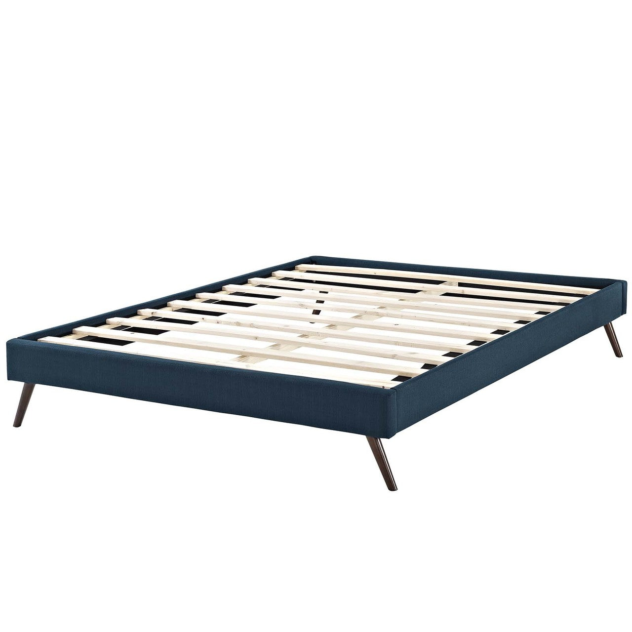 Loryn Full Fabric Bed Frame with Round Splayed Legs, Full Size, Fabric, Navy Blue, 14465