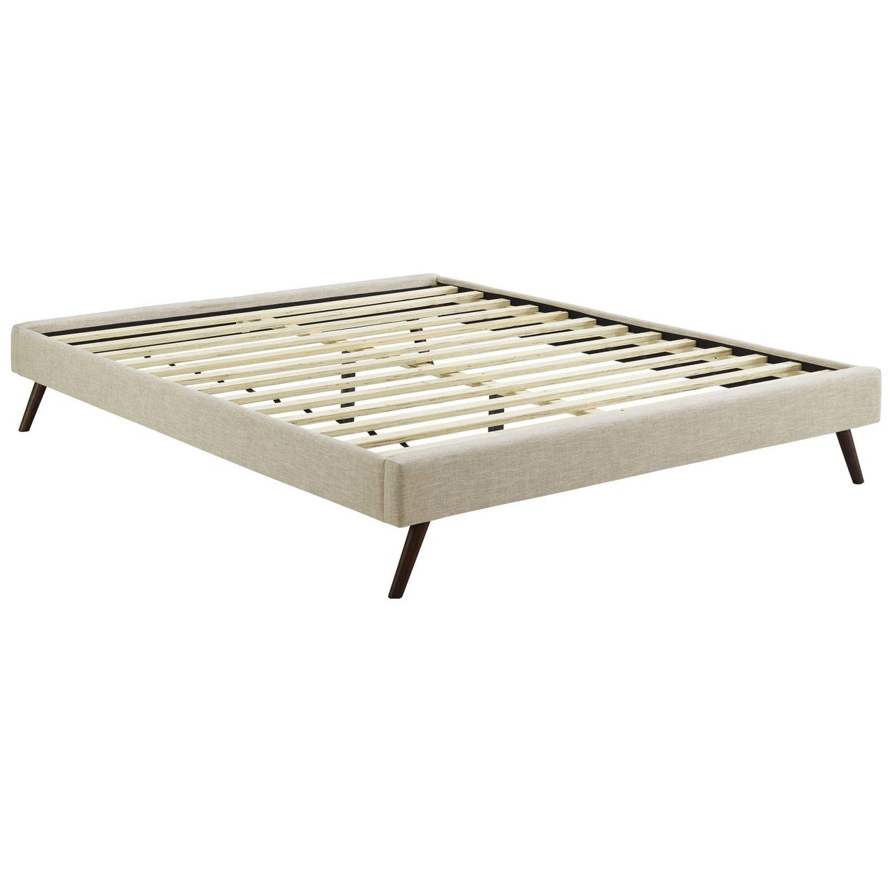 Loryn Full Fabric Bed Frame with Round Splayed Legs, Full Size, Fabric, Beige, 14466