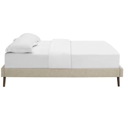 Loryn Full Fabric Bed Frame with Round Splayed Legs, Full Size, Fabric, Beige, 14466