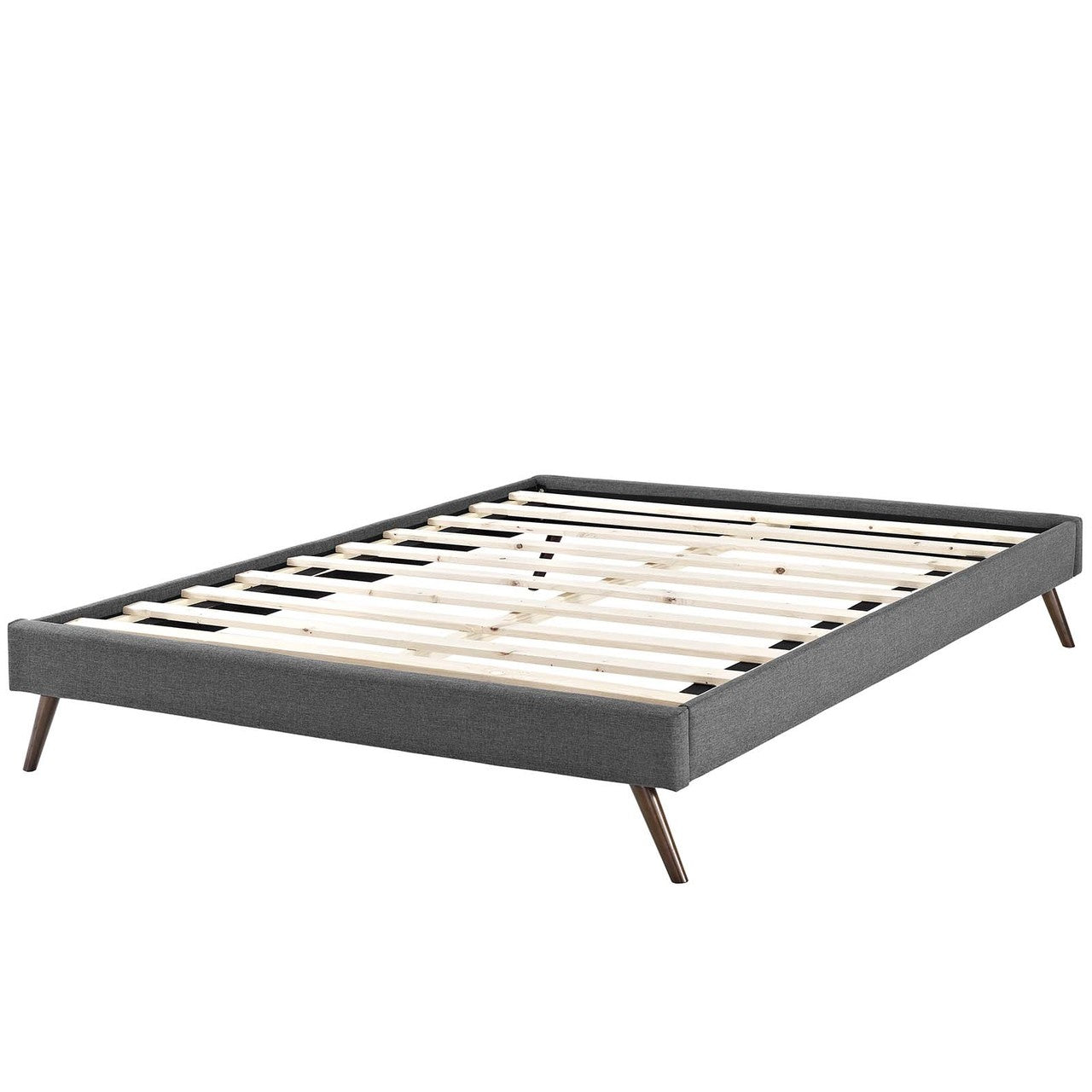 Loryn Full Fabric Bed Frame with Round Splayed Legs, Full Size, Fabric, Grey Gray, 14467