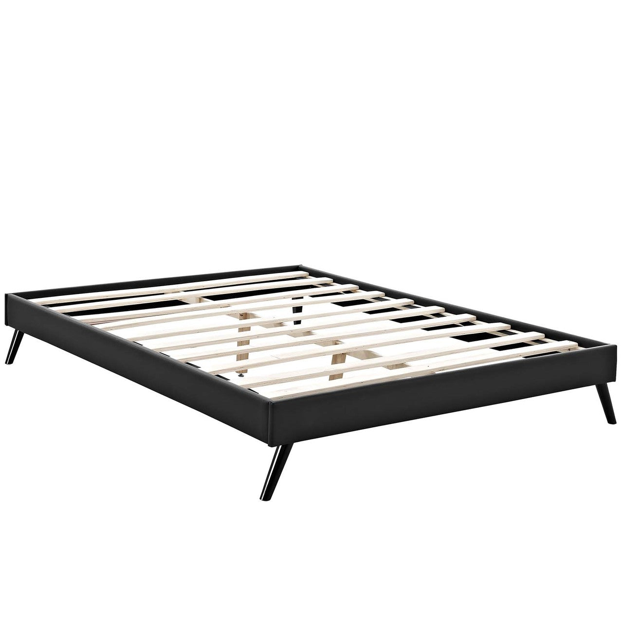 Loryn Queen Vinyl Bed Frame with Round Splayed Legs, Queen Size, Faux Vinyl Leather, Black, 14468