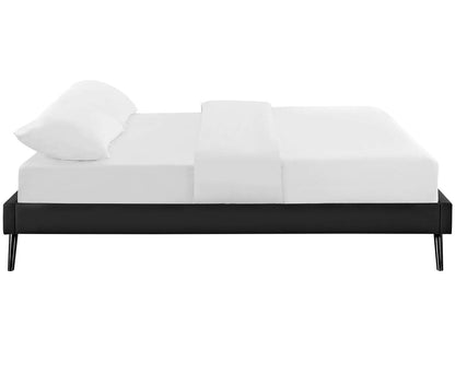 Loryn Queen Vinyl Bed Frame with Round Splayed Legs, Queen Size, Faux Vinyl Leather, Black, 14468