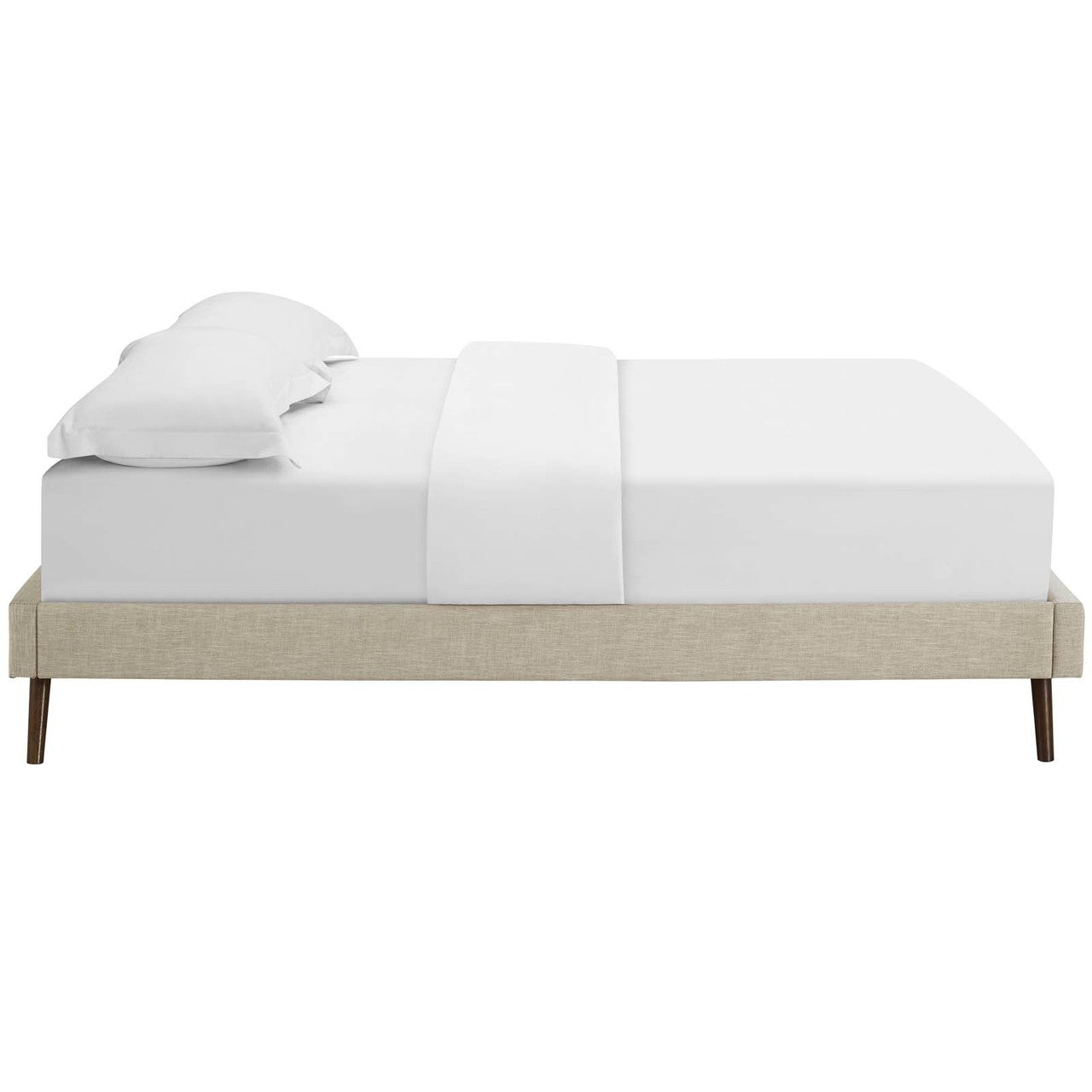Loryn Queen Fabric Bed Frame with Round Splayed Legs, Queen Size, Fabric, Beige, 14471