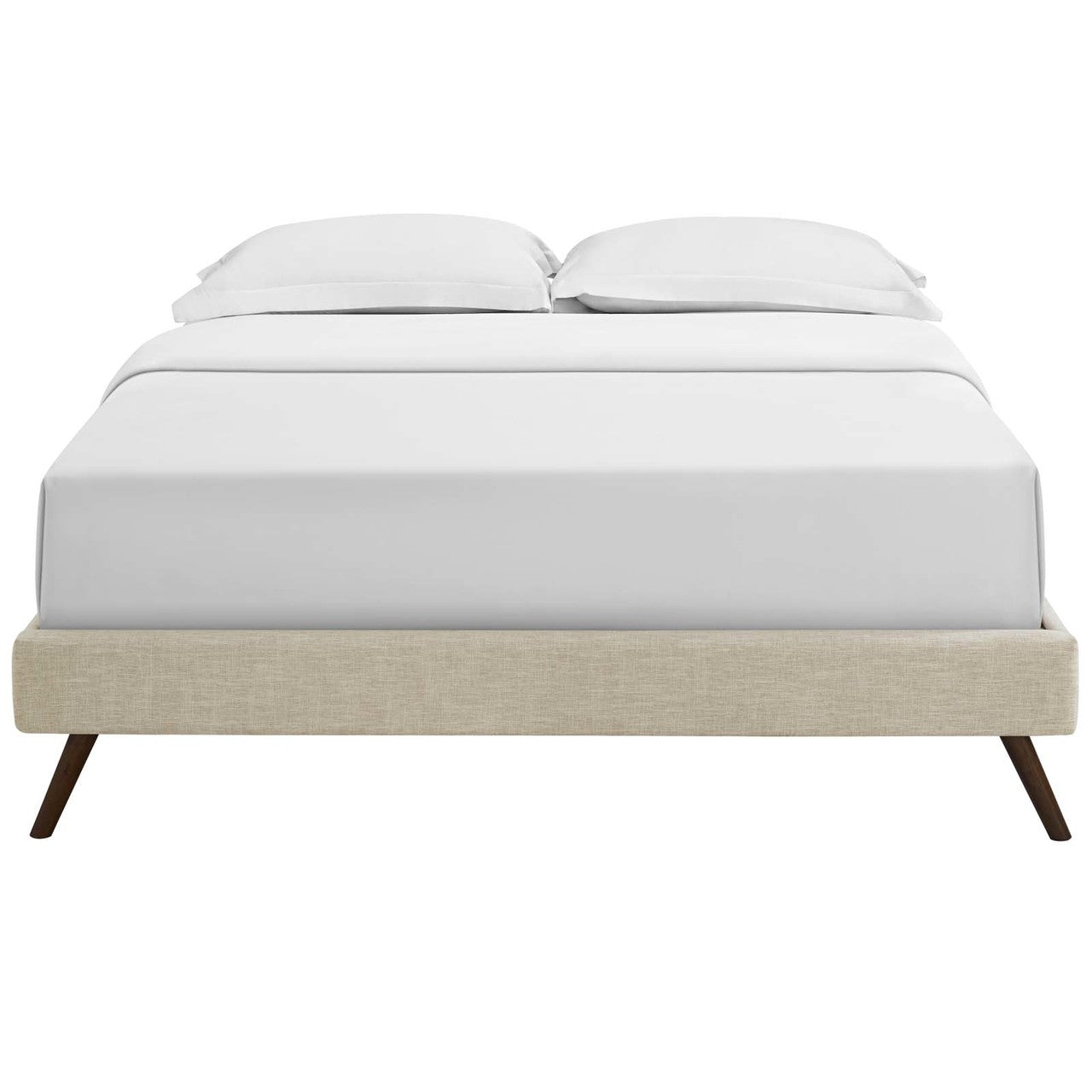 Loryn Queen Fabric Bed Frame with Round Splayed Legs, Queen Size, Fabric, Beige, 14471