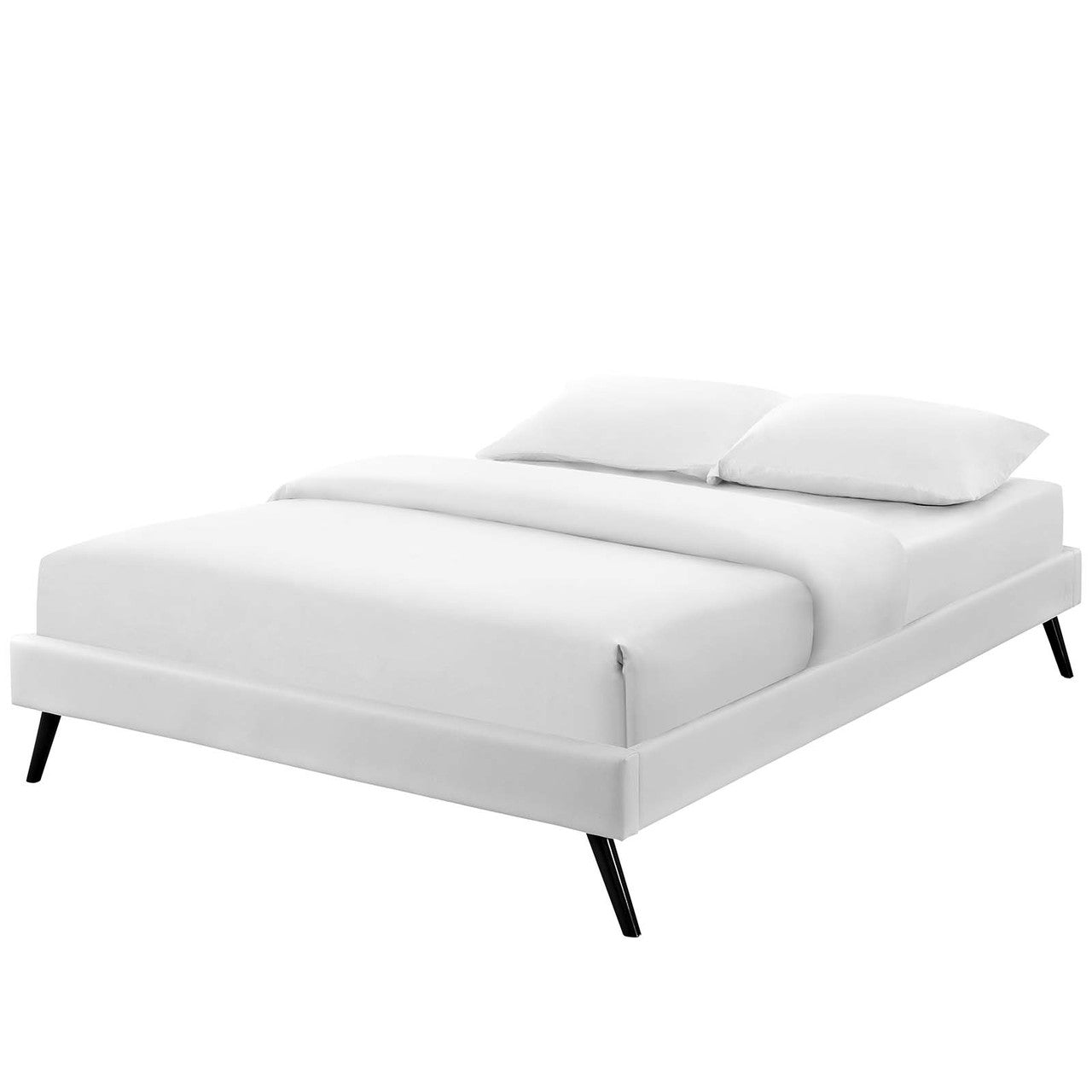 Loryn King Vinyl Bed Frame with Round Splayed Legs, King Size, Faux Vinyl Leather, White, 14474