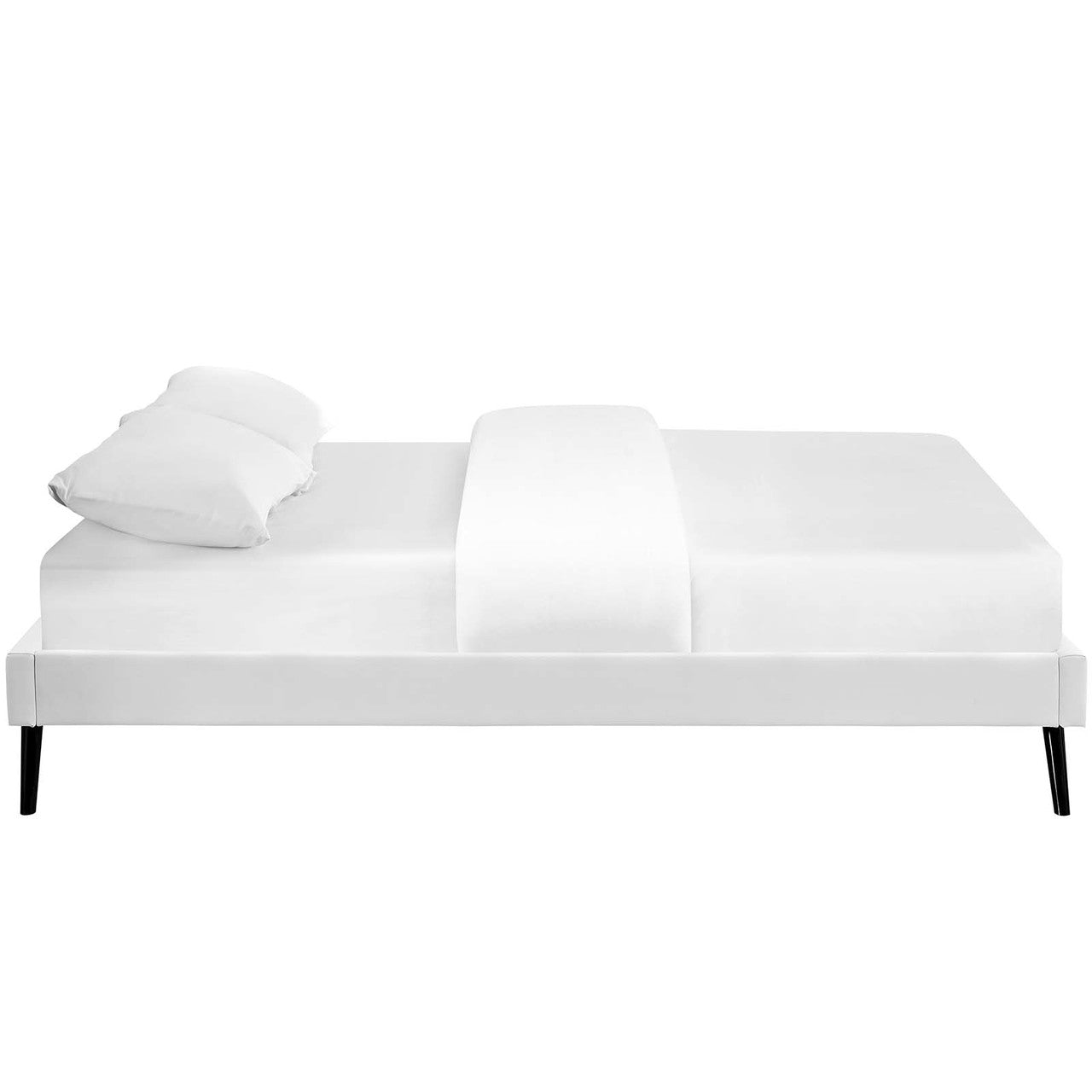 Loryn King Vinyl Bed Frame with Round Splayed Legs, King Size, Faux Vinyl Leather, White, 14474