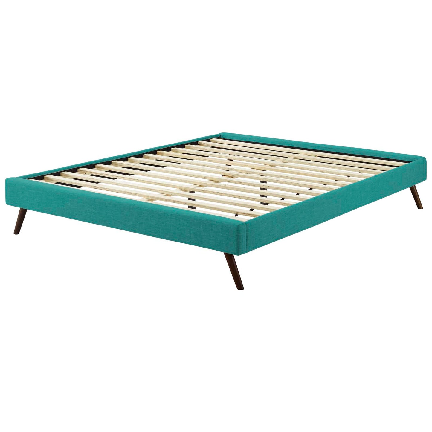 Loryn King Fabric Bed Frame with Round Splayed Legs, Fabric, Teal Blue, 21260