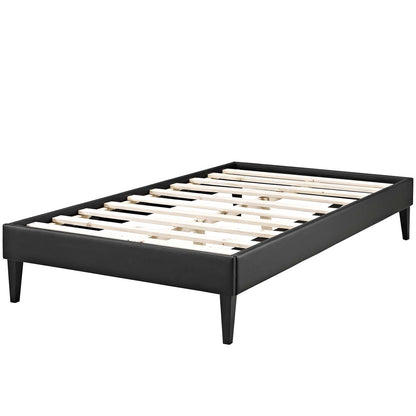 Tessie Twin Vinyl Bed Frame with Squared Tapered Legs, Twin Size, Faux Vinyl Leather, Black, 14478