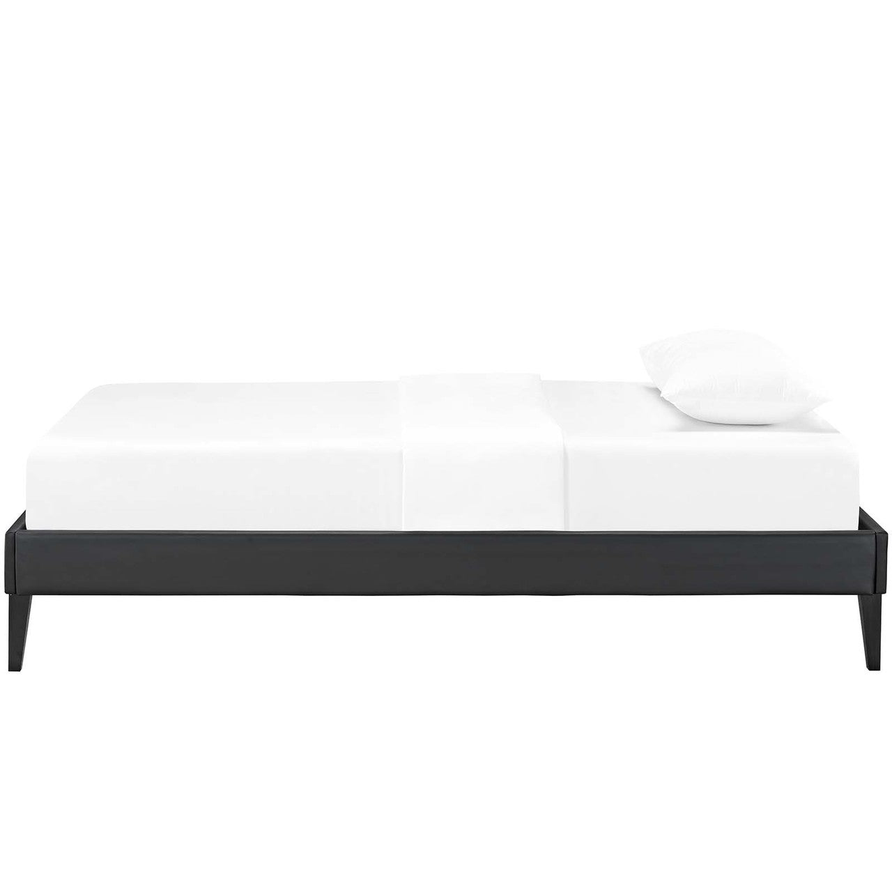 Tessie Twin Vinyl Bed Frame with Squared Tapered Legs, Twin Size, Faux Vinyl Leather, Black, 14478
