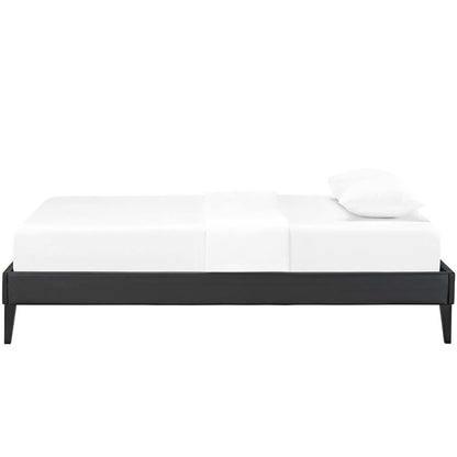 Tessie Twin Vinyl Bed Frame with Squared Tapered Legs, Twin Size, Faux Vinyl Leather, Black, 14478