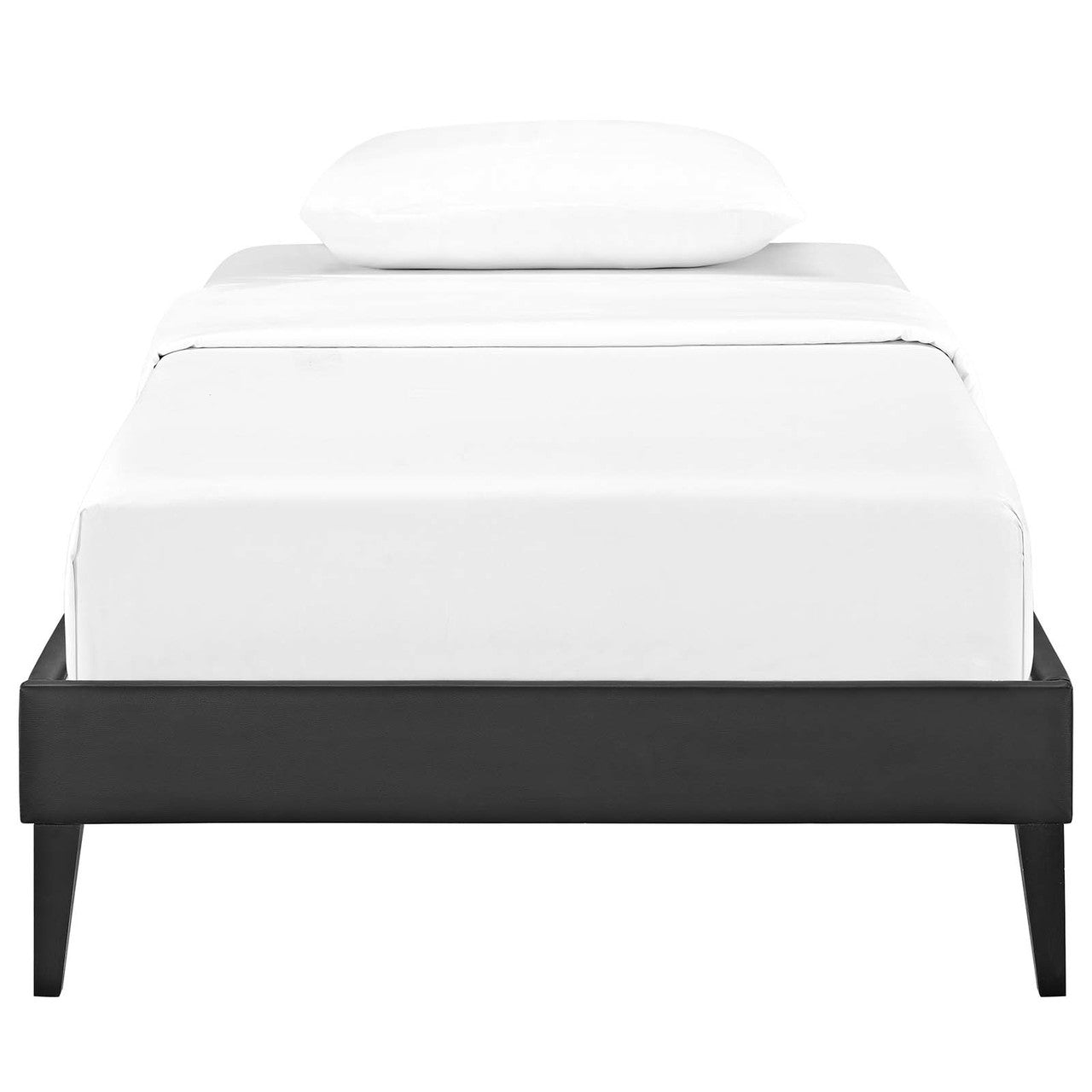 Tessie Twin Vinyl Bed Frame with Squared Tapered Legs, Twin Size, Faux Vinyl Leather, Black, 14478