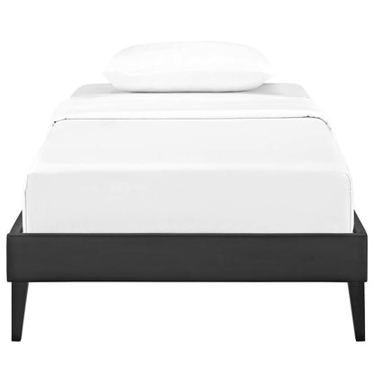 Tessie Twin Vinyl Bed Frame with Squared Tapered Legs, Twin Size, Faux Vinyl Leather, Black, 14478