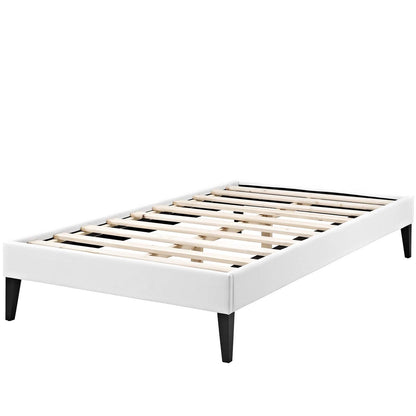 Tessie Twin Vinyl Bed Frame with Squared Tapered Legs, Twin Size, Faux Vinyl Leather, White, 14479