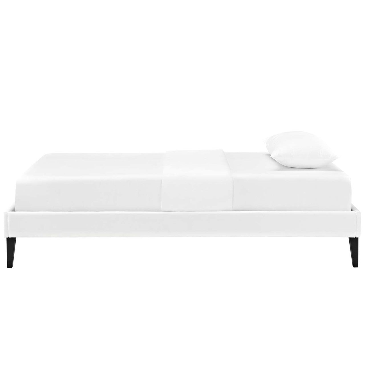 Tessie Twin Vinyl Bed Frame with Squared Tapered Legs, Twin Size, Faux Vinyl Leather, White, 14479