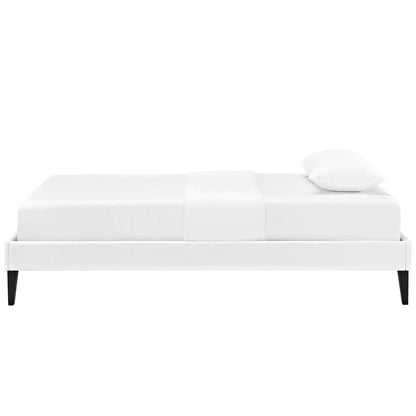 Tessie Twin Vinyl Bed Frame with Squared Tapered Legs, Twin Size, Faux Vinyl Leather, White, 14479