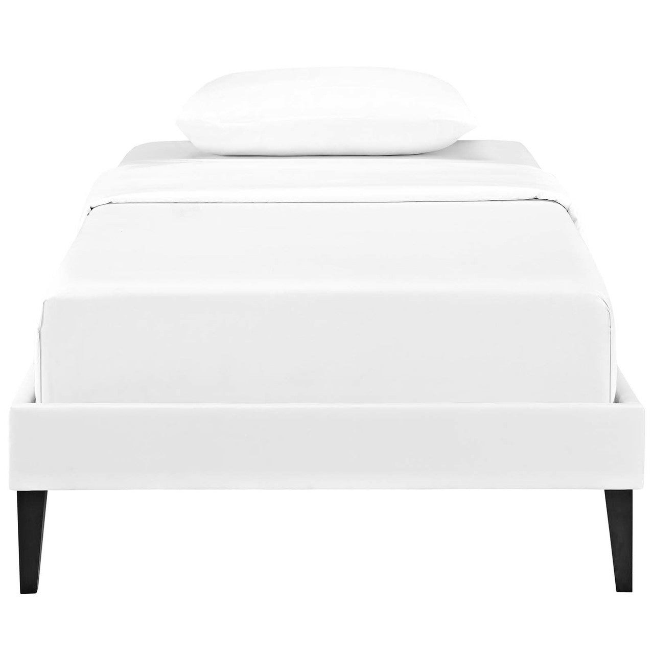Tessie Twin Vinyl Bed Frame with Squared Tapered Legs, Twin Size, Faux Vinyl Leather, White, 14479