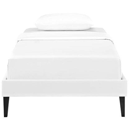 Tessie Twin Vinyl Bed Frame with Squared Tapered Legs, Twin Size, Faux Vinyl Leather, White, 14479