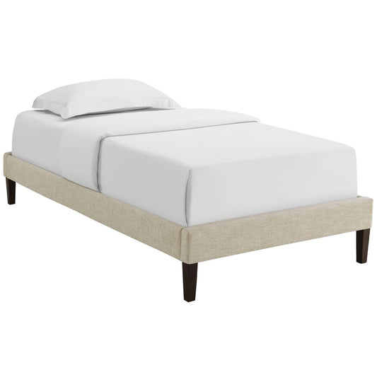 Tessie Twin Fabric Bed Frame with Squared Tapered Legs, Twin Size, Fabric, Beige, 14481