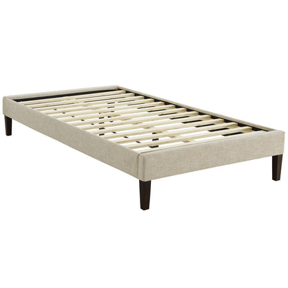 Tessie Twin Fabric Bed Frame with Squared Tapered Legs, Twin Size, Fabric, Beige, 14481
