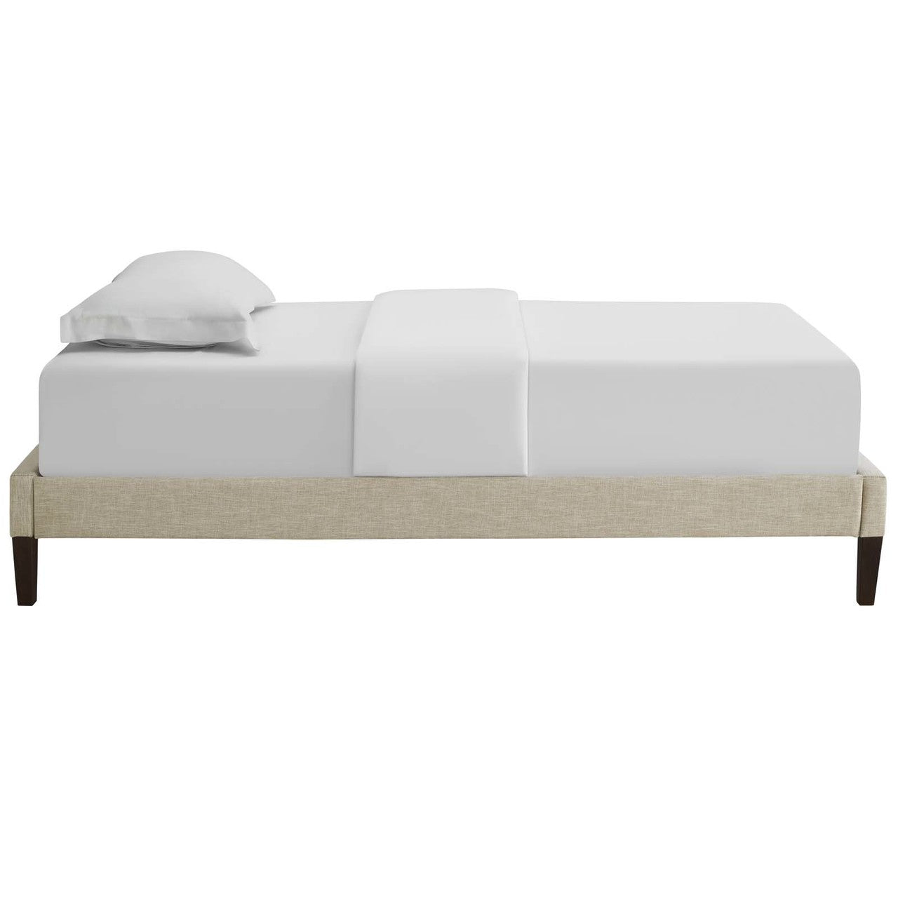 Tessie Twin Fabric Bed Frame with Squared Tapered Legs, Twin Size, Fabric, Beige, 14481