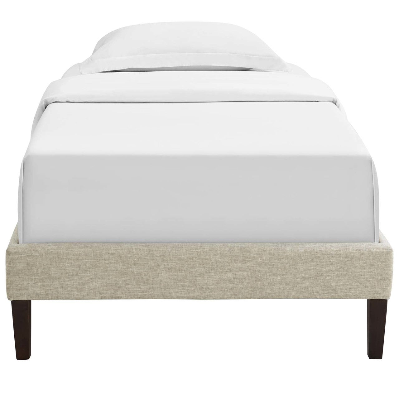 Tessie Twin Fabric Bed Frame with Squared Tapered Legs, Twin Size, Fabric, Beige, 14481