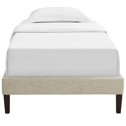 Tessie Twin Fabric Bed Frame with Squared Tapered Legs, Twin Size, Fabric, Beige, 14481