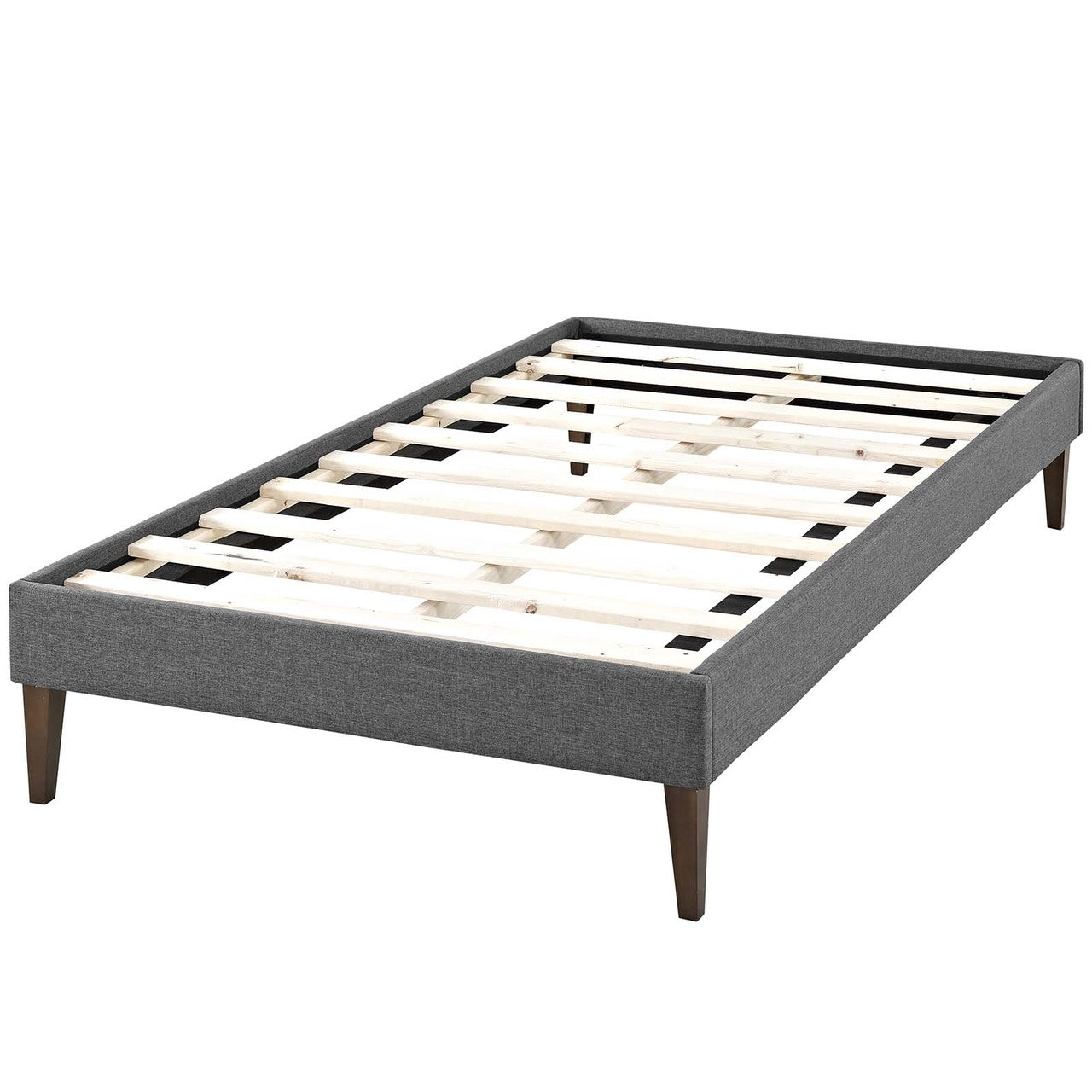 Tessie Twin Fabric Bed Frame with Squared Tapered Legs, Twin Size, Fabric, Grey Gray, 14482