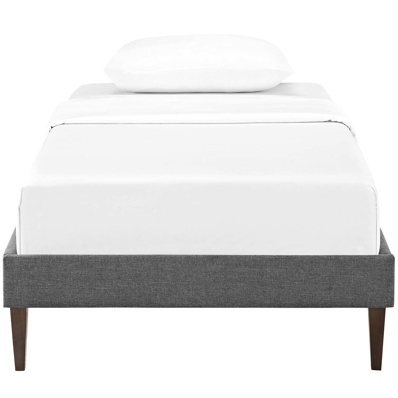 Tessie Twin Fabric Bed Frame with Squared Tapered Legs, Twin Size, Fabric, Grey Gray, 14482