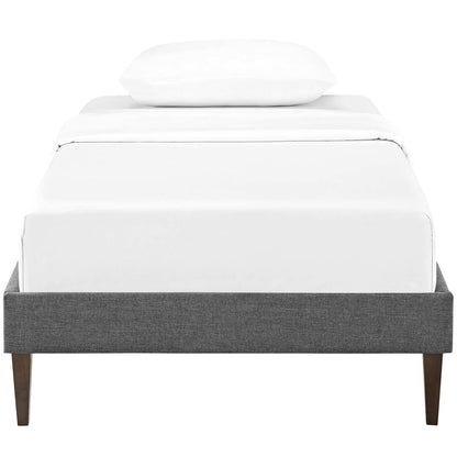 Tessie Twin Fabric Bed Frame with Squared Tapered Legs, Twin Size, Fabric, Grey Gray, 14482