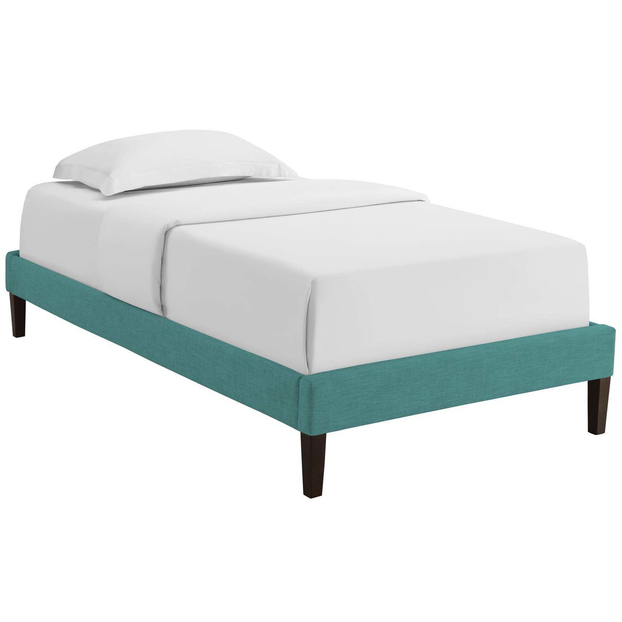 Tessie Twin Fabric Bed Frame with Squared Tapered Legs, Twin Size, Fabric, Aqua Blue, 14483