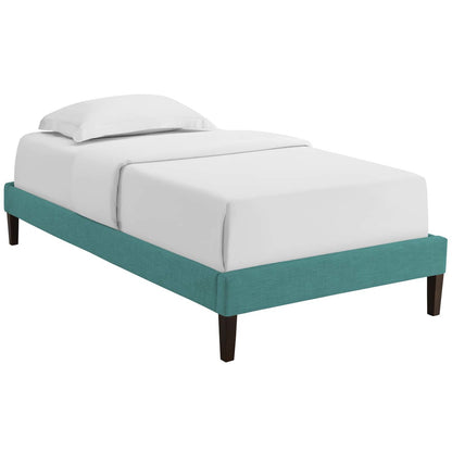Tessie Twin Fabric Bed Frame with Squared Tapered Legs, Twin Size, Fabric, Aqua Blue, 14483