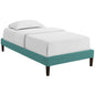 Tessie Twin Fabric Bed Frame with Squared Tapered Legs, Twin Size, Fabric, Aqua Blue, 14483