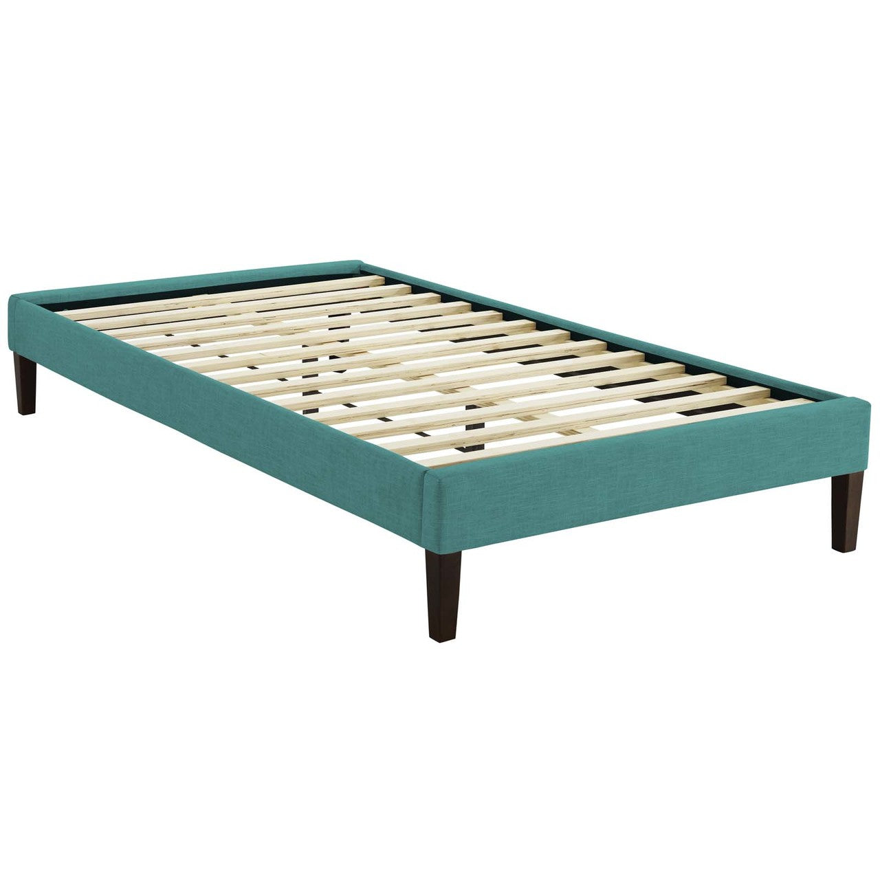 Tessie Twin Fabric Bed Frame with Squared Tapered Legs, Twin Size, Fabric, Aqua Blue, 14483