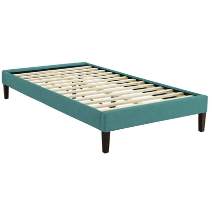 Tessie Twin Fabric Bed Frame with Squared Tapered Legs, Twin Size, Fabric, Aqua Blue, 14483