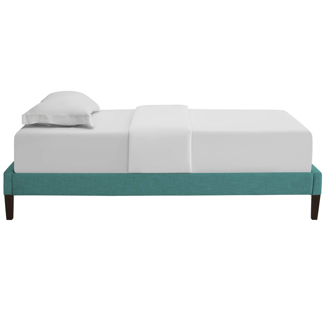 Tessie Twin Fabric Bed Frame with Squared Tapered Legs, Twin Size, Fabric, Aqua Blue, 14483
