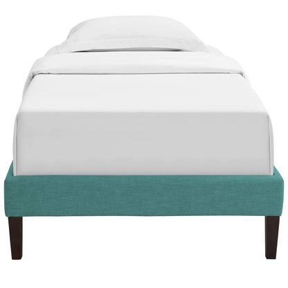 Tessie Twin Fabric Bed Frame with Squared Tapered Legs, Twin Size, Fabric, Aqua Blue, 14483