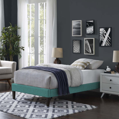Tessie Twin Fabric Bed Frame with Squared Tapered Legs, Twin Size, Fabric, Aqua Blue, 14483