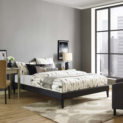 Tessie Full Vinyl Bed Frame with Squared Tapered Legs, Full Size, Faux Vinyl Leather, Black, 14484