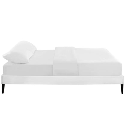 Tessie Full Vinyl Bed Frame with Squared Tapered Legs, Full Size, Faux Vinyl Leather, White, 14485