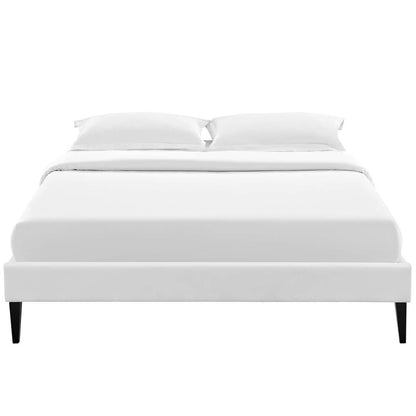 Tessie Full Vinyl Bed Frame with Squared Tapered Legs, Full Size, Faux Vinyl Leather, White, 14485