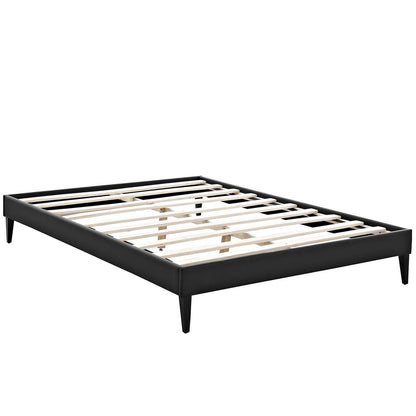 Tessie Queen Vinyl Bed Frame with Squared Tapered Legs, Queen Size, Faux Vinyl Leather, Black, 14486